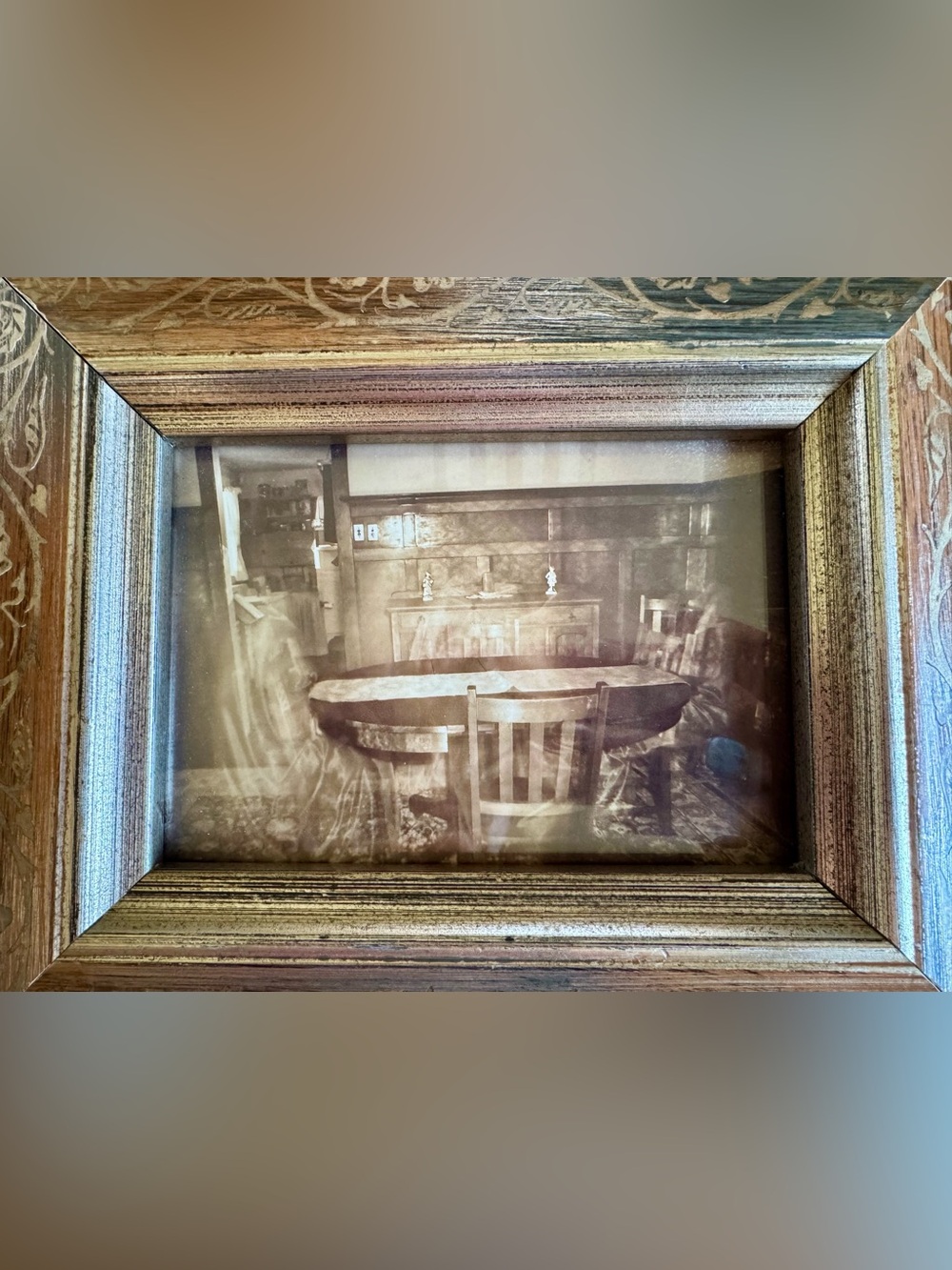 Ghostly Image in a Rustic Brown Wood Picture Frame